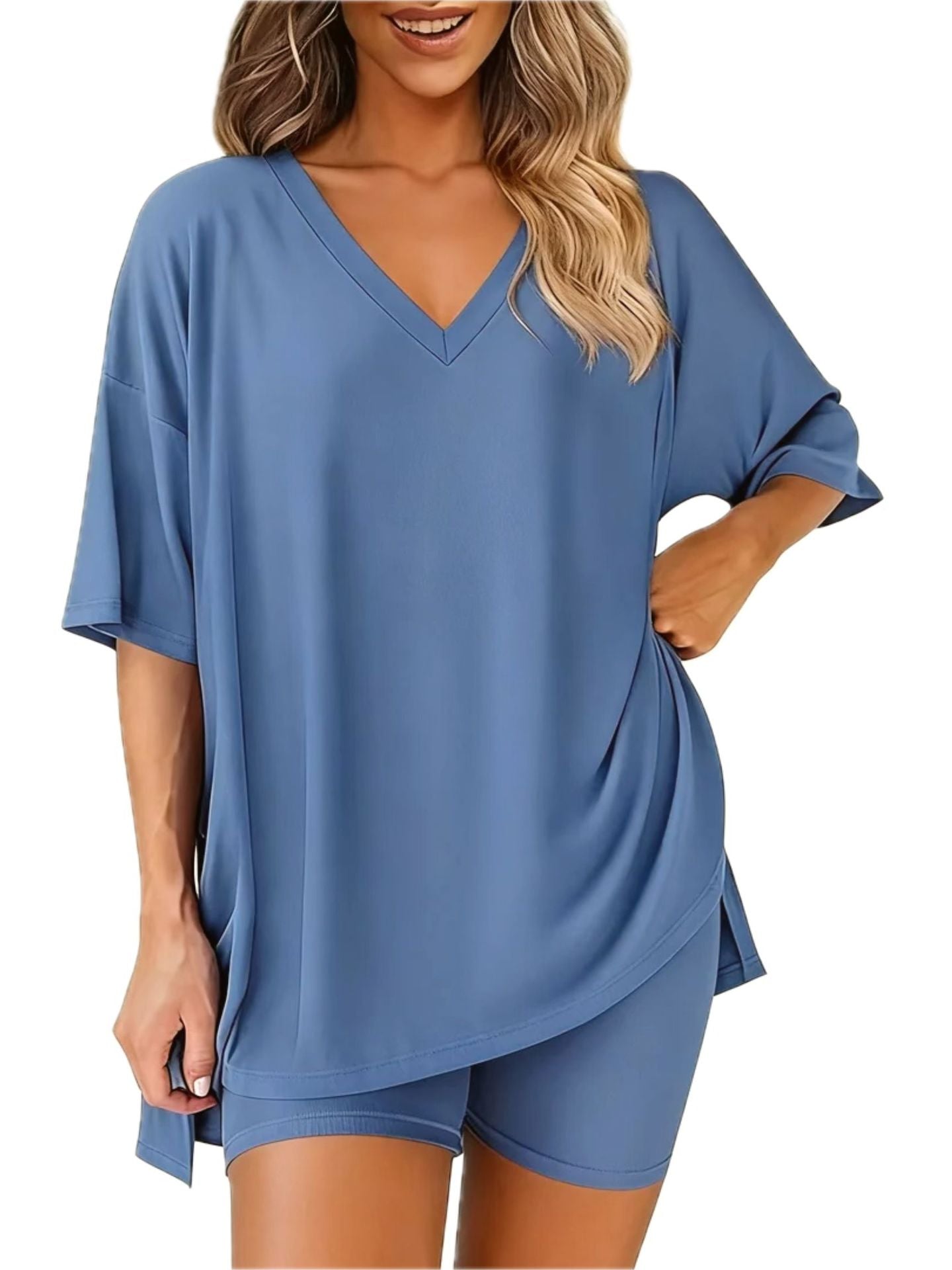 The Cloud Set — V-Neck Lounge Top & Shorts