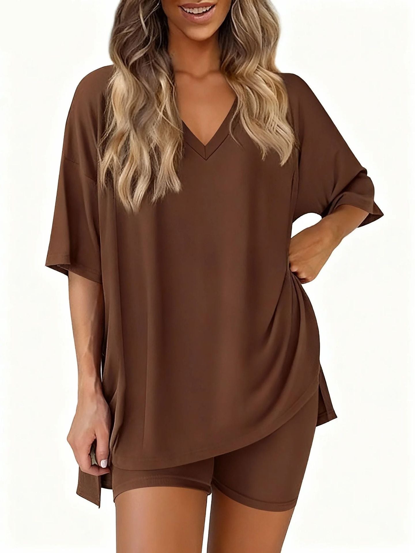 The Cloud Set — V-Neck Lounge Top & Shorts