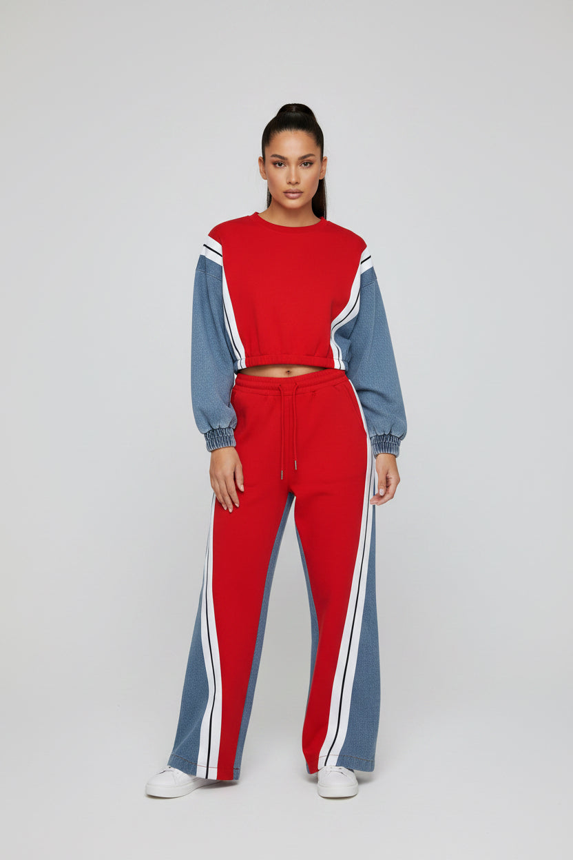 Contour Color-Block Sweatshirt & Wide-Leg Set