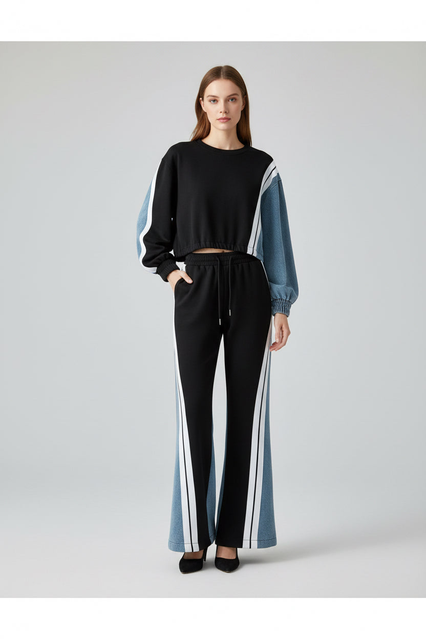 Contour Color-Block Sweatshirt & Wide-Leg Set