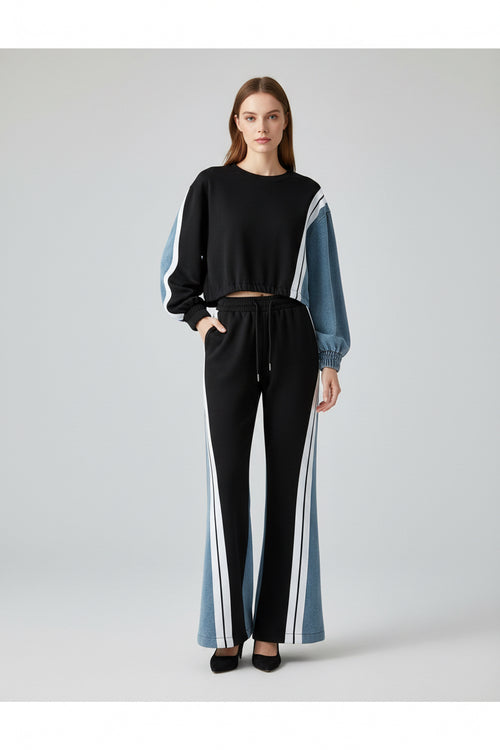 Contour Color-Block Sweatshirt & Wide-Leg Set