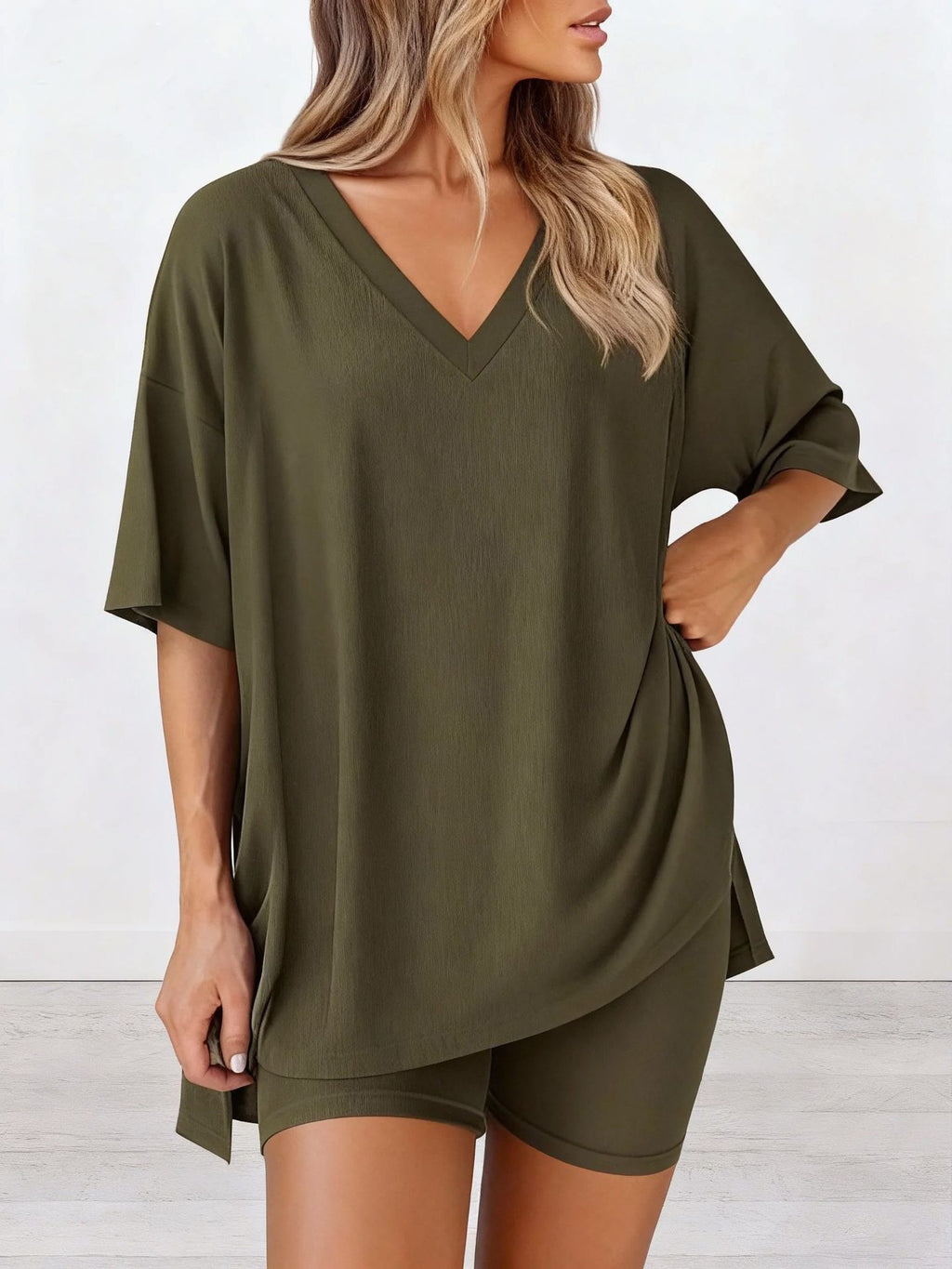 The Cloud Set — V-Neck Lounge Top & Shorts