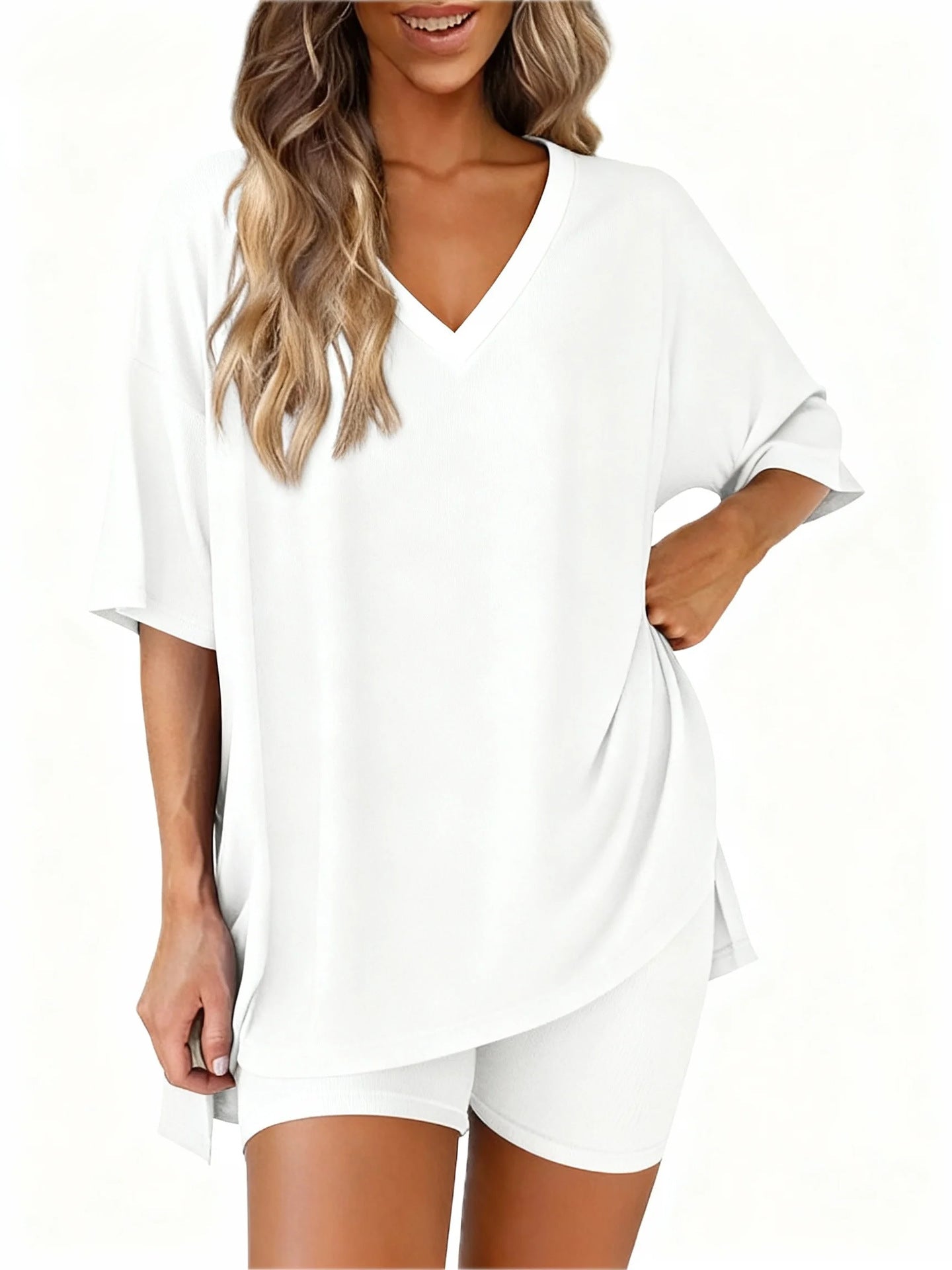 The Cloud Set — V-Neck Lounge Top & Shorts