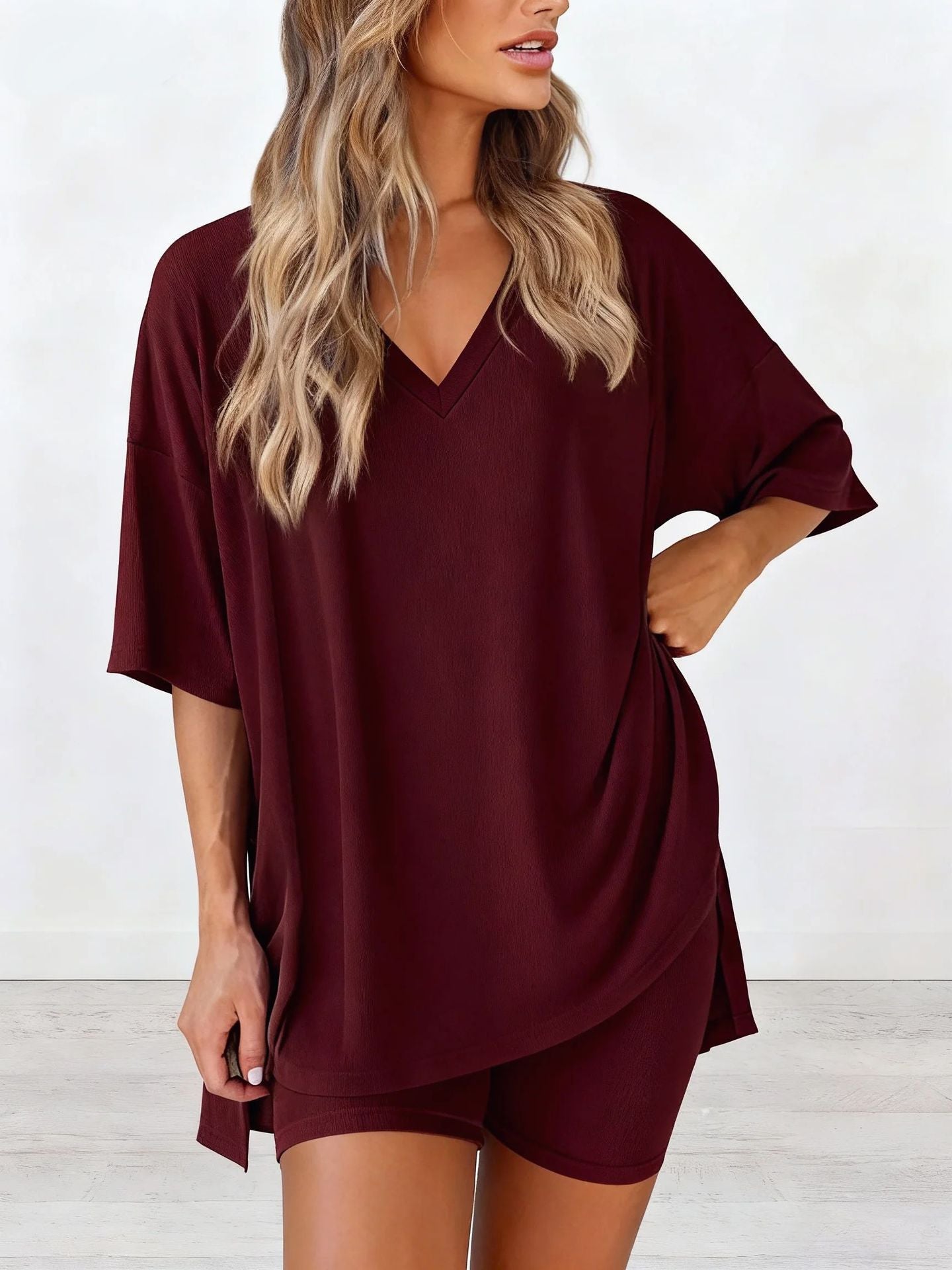The Cloud Set — V-Neck Lounge Top & Shorts
