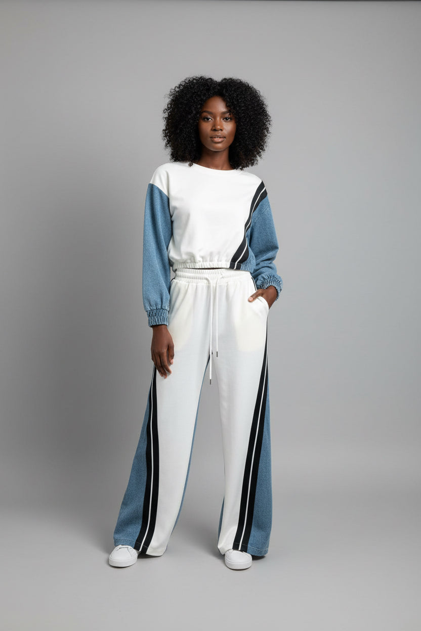 Contour Color-Block Sweatshirt & Wide-Leg Set