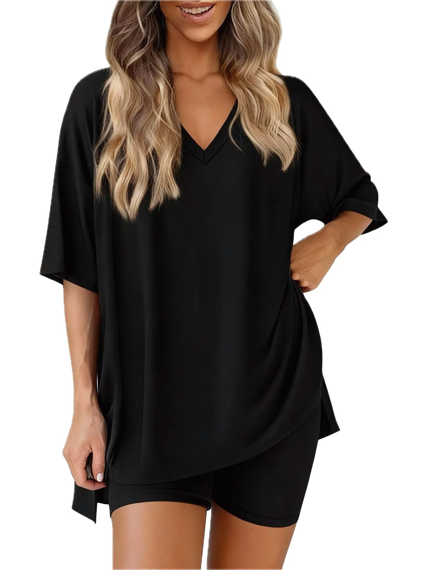 The Cloud Set — V-Neck Lounge Top & Shorts