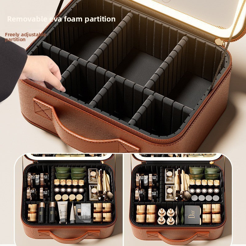LED Illuminated Cosmetic Case with Detachable Mirror