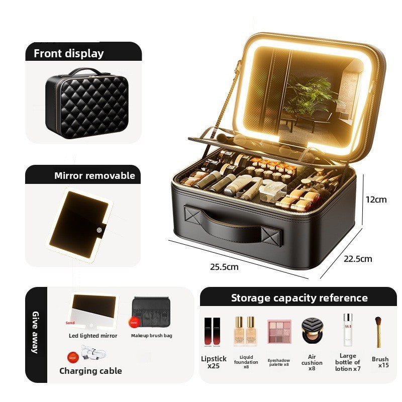 LED Illuminated Cosmetic Case with Detachable Mirror