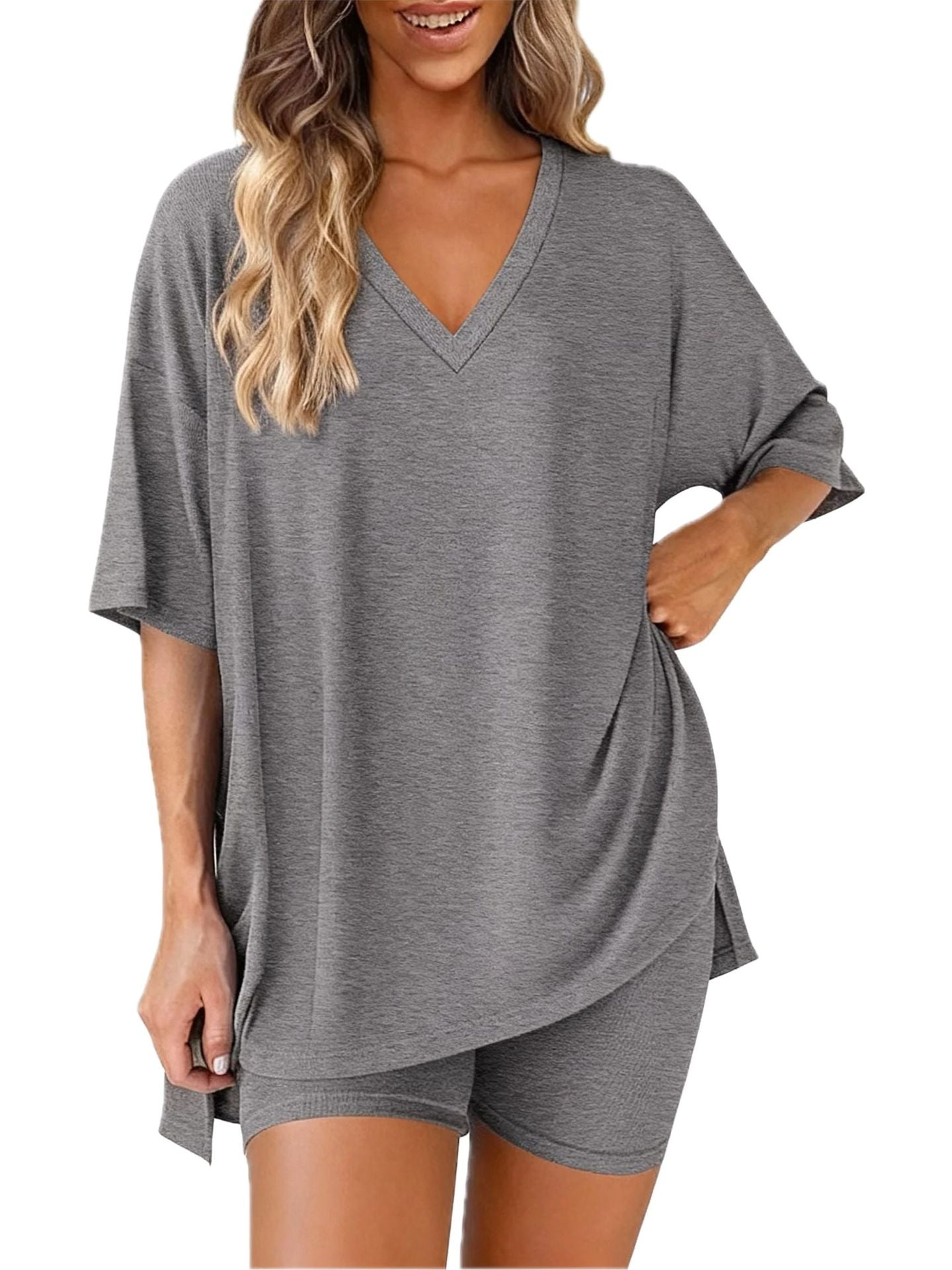 The Cloud Set — V-Neck Lounge Top & Shorts