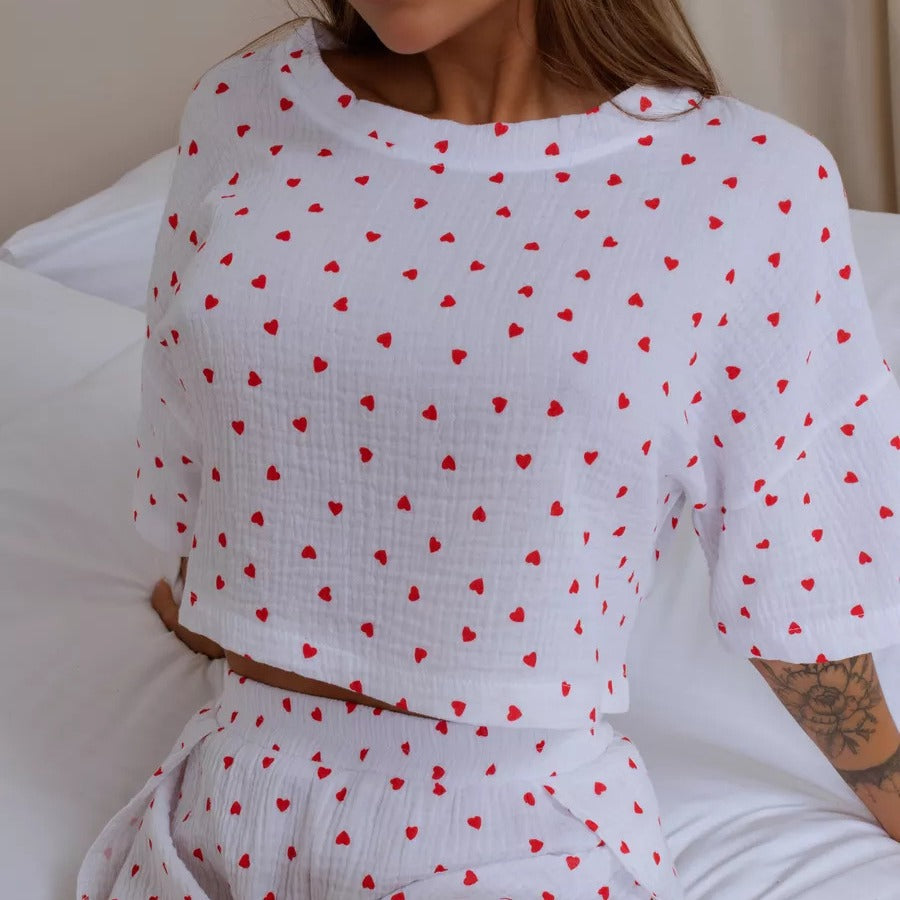 Love Notes Lounger — Cotton Three-Quarter Sleeve & Slit Shorts