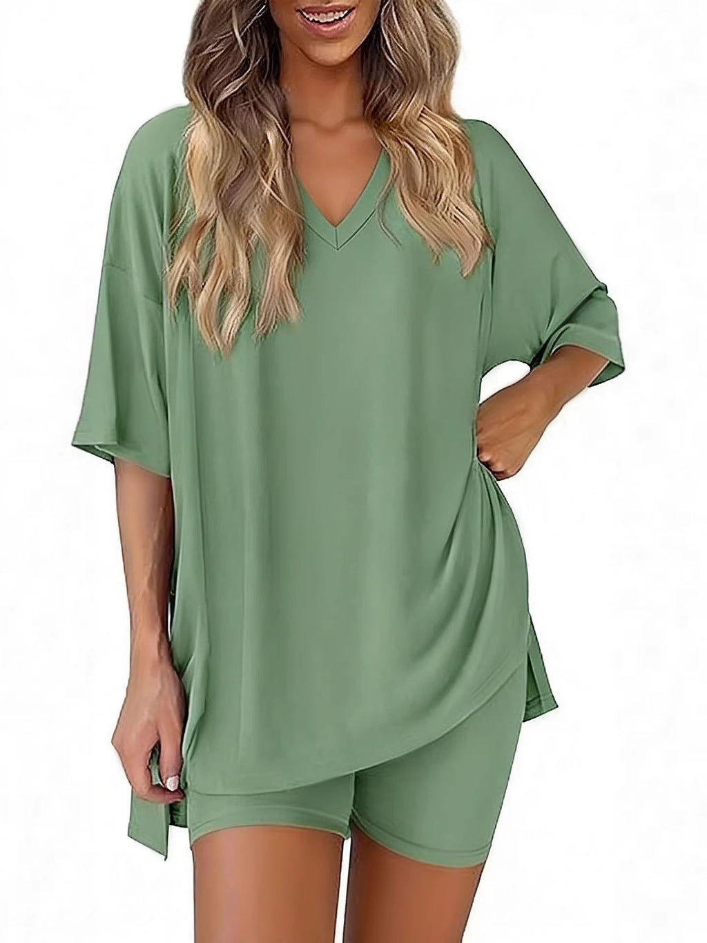The Cloud Set — V-Neck Lounge Top & Shorts