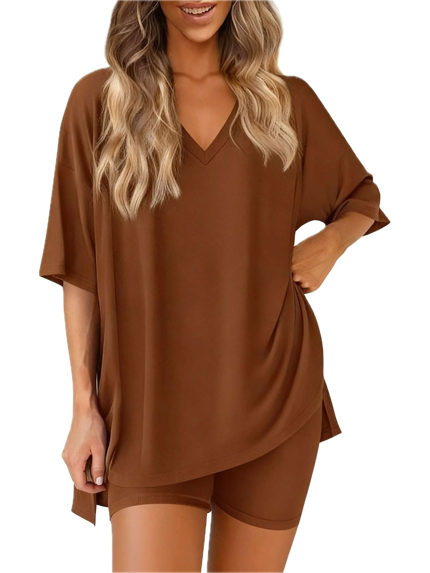 The Cloud Set — V-Neck Lounge Top & Shorts