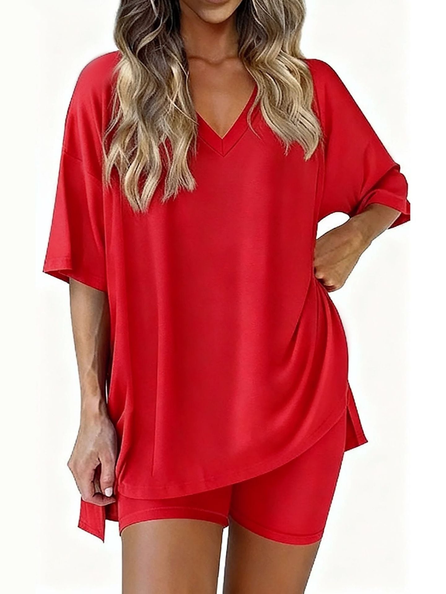 The Cloud Set — V-Neck Lounge Top & Shorts