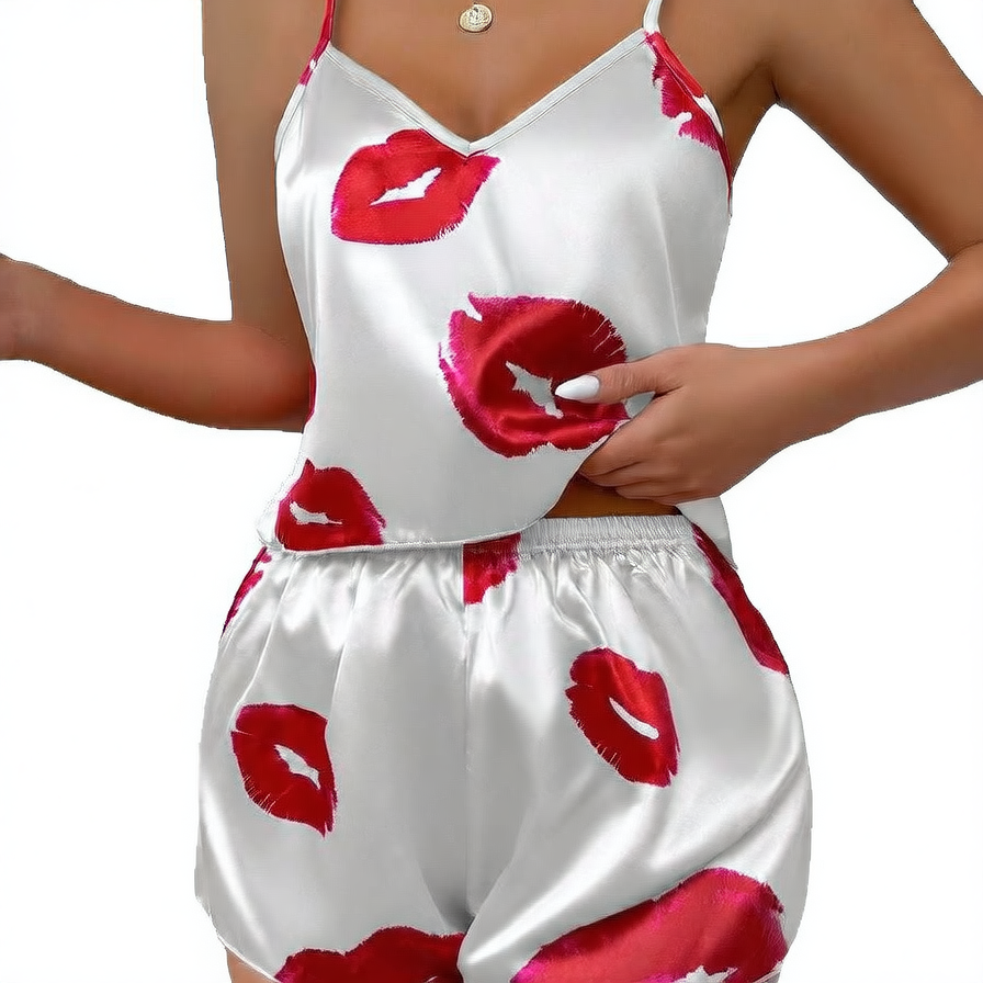 Kiss Me Satin Set — Backless V-Neck Top & Shorts
