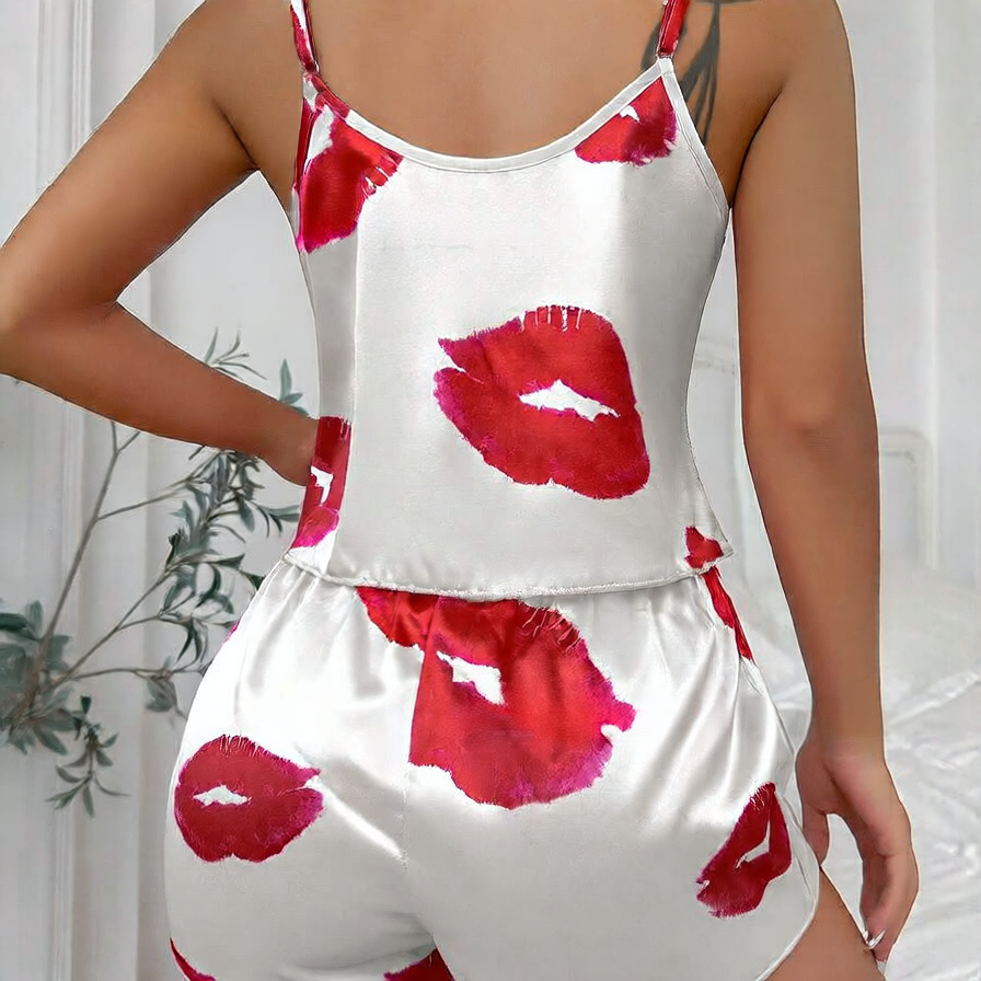 Kiss Me Satin Set — Backless V-Neck Top & Shorts