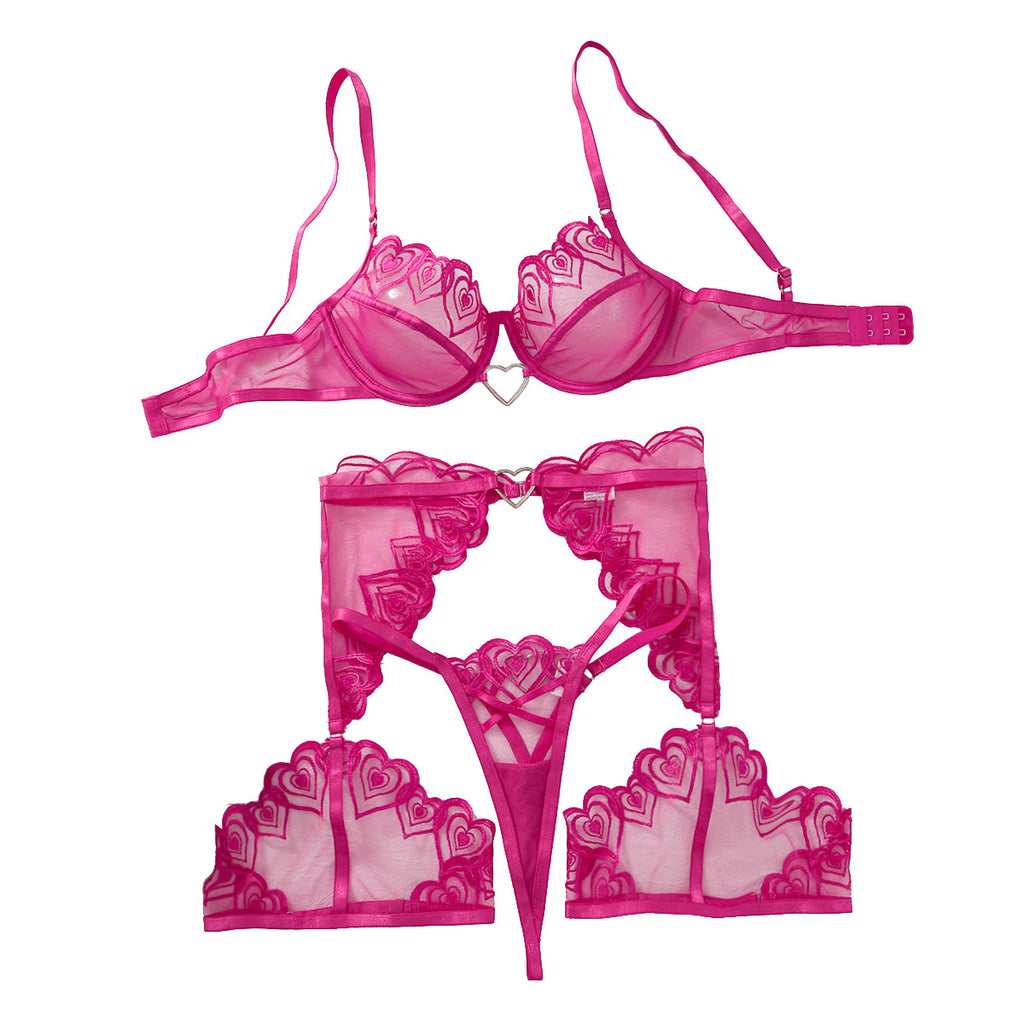 La Coeur — Heart Embroidered Sheer Lingerie Set